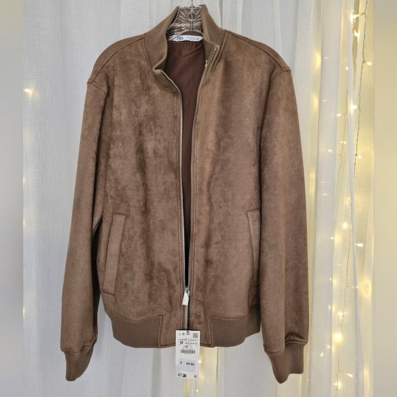 Zara Faux Suede Bomber Jacket for men, size M, color Brown - Picture 2 of 5